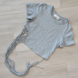 Kate Hewko Shortsleeve Boho Festival 30" Long Tassel Art Deco Shirt, Small